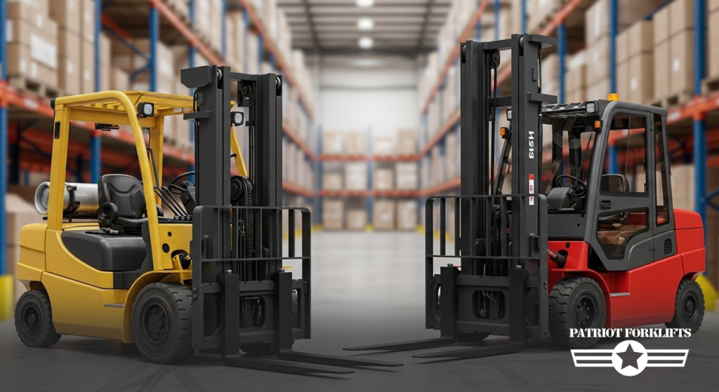 featured image of the blog titled “Best Forklift Options for Construction Sites vs. Warehouses”